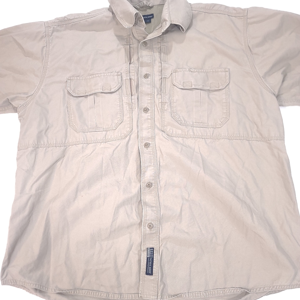 5.11 TACTICAL KHAKI TAN SHORT SLEEVE VENTED FISHING SHOOTING SHIRT MENS XL